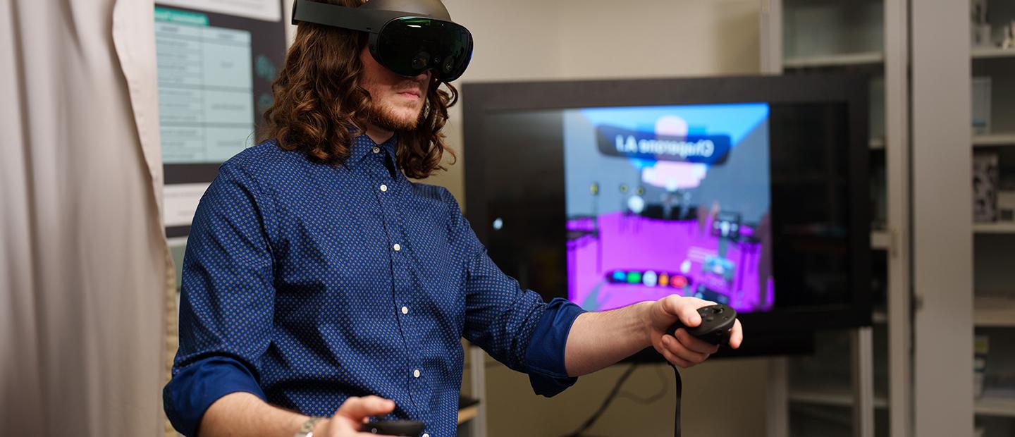 A man using a virtual reality system